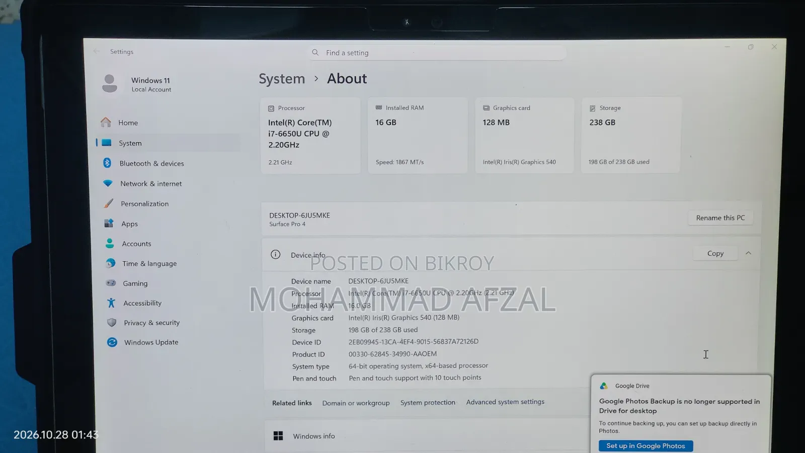 Laptop Microsoft Surface Pro 4 16GB Intel Core i7 SSD 256GB