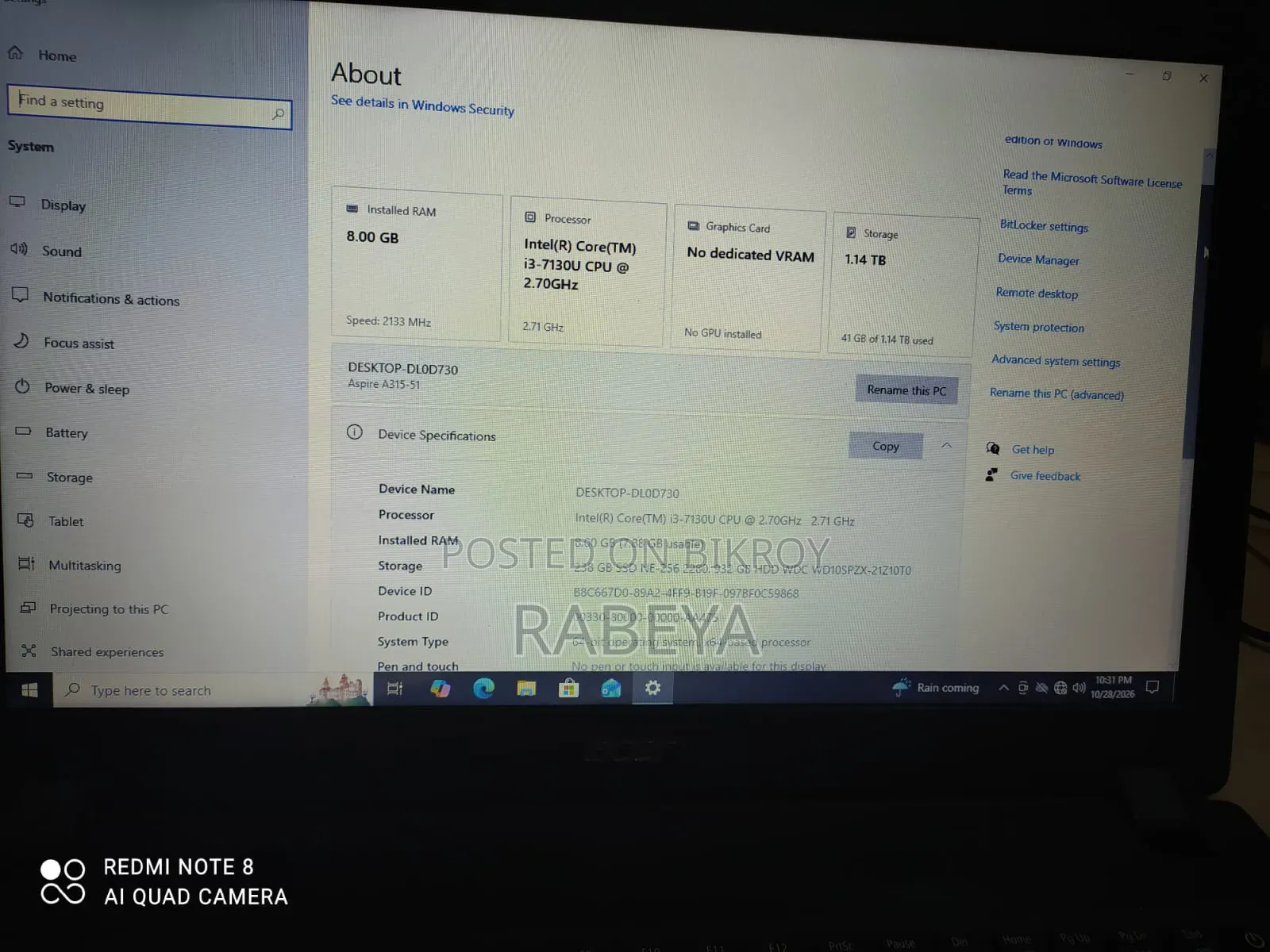 Laptop Acer Aspire 3 8GB Intel Core i3 HDD+SSD 256GB