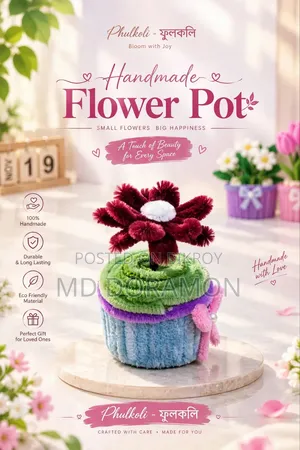 Handmade Flower Pot - Pipe Cleaner Flower - ফুলকলি