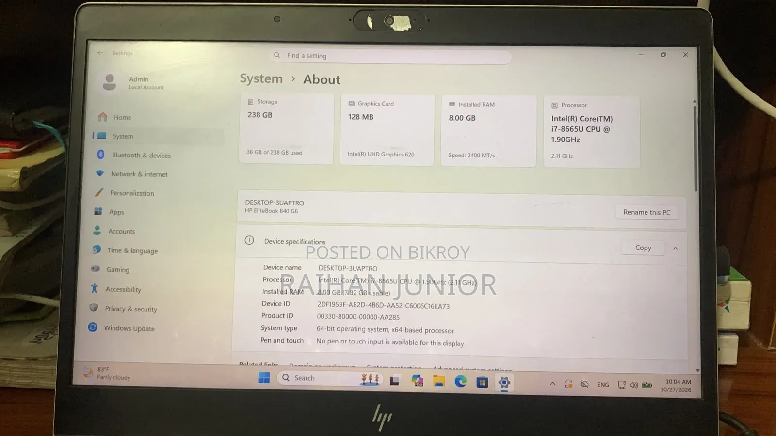 Laptop HP EliteBook 840 G6 8GB Intel Core i7 SSD 256GB