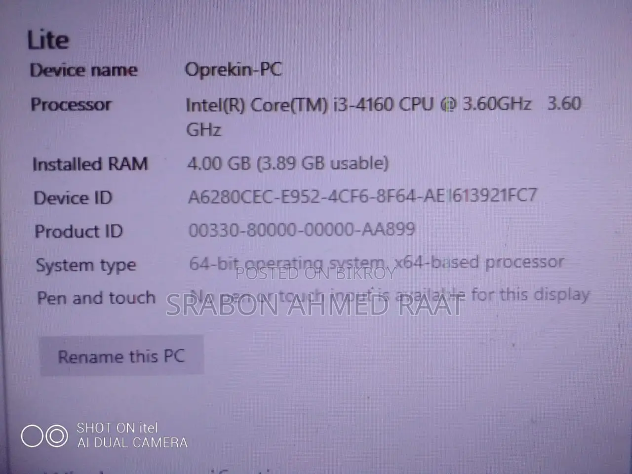 Desktop Computer Samsung 4GB Intel Core 3 SSD 4T