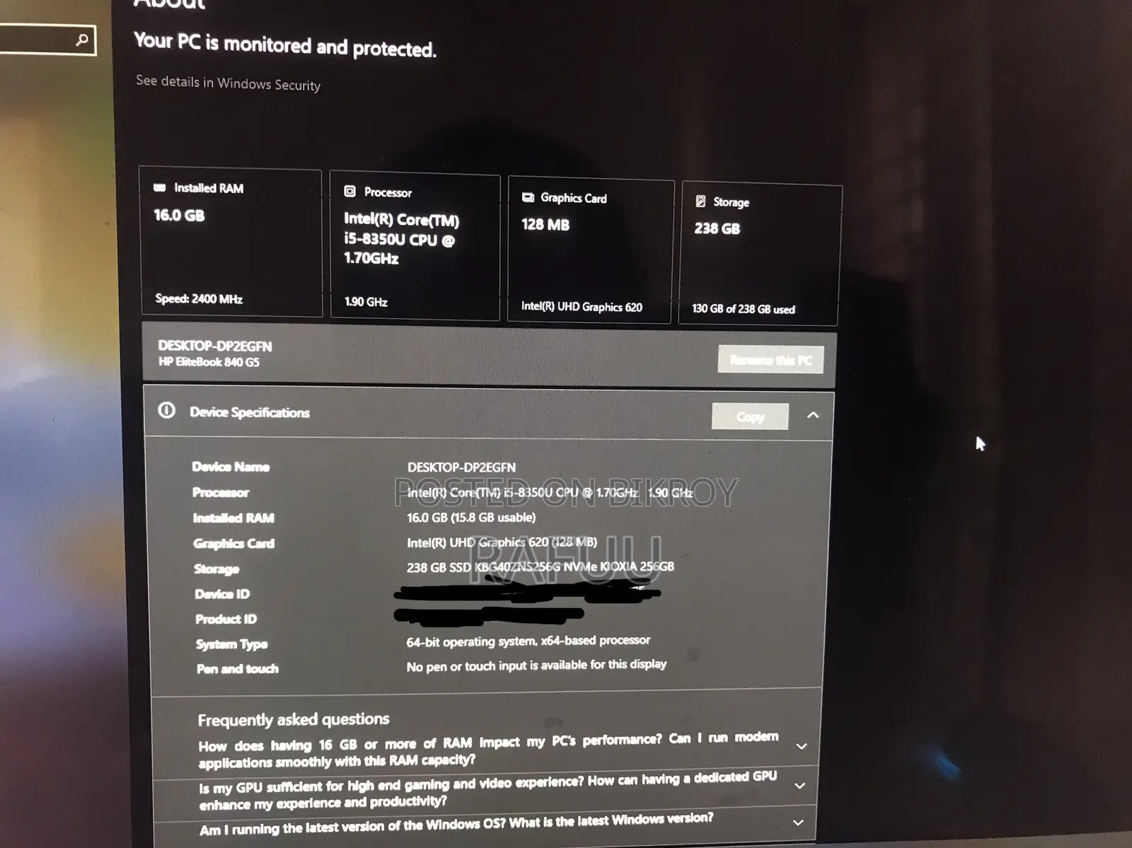ল্যাপটপ HP EliteBook 840 G5 16GB Intel Core i5 SSD 256GB