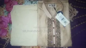 প্রিমিয়াম ক্রিম কালারড, গোল্ডেন এমব্রয়ডারি মেনস পাঞ্জাবি উইথ পাজামা