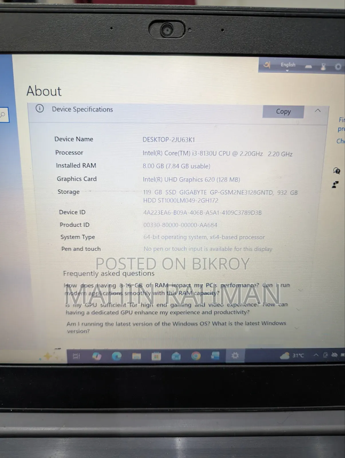 Laptop Lenovo V330 8GB Intel Core i3 SSD 1T