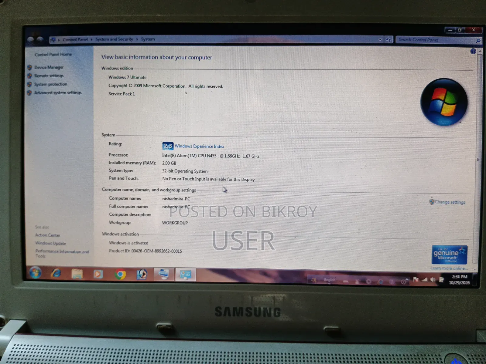 Laptop Samsung NP300E5X 2GB Intel Atom HDD 256GB