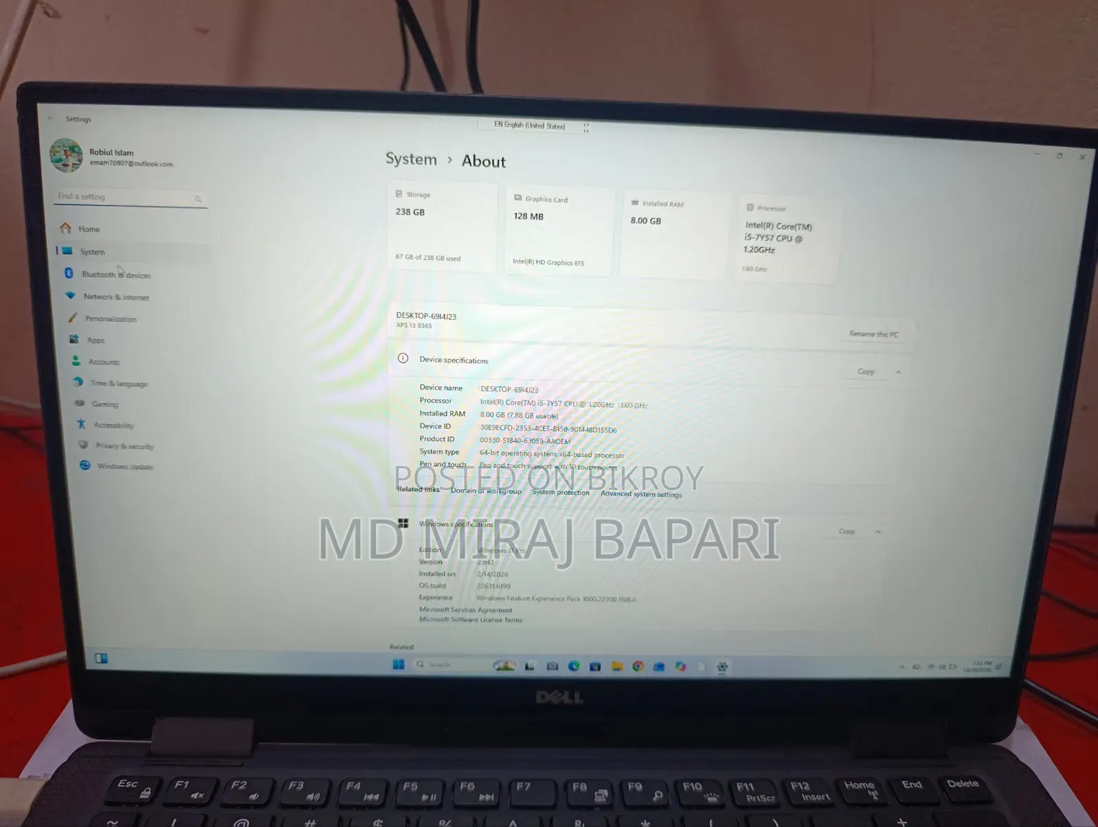 ল্যাপটপ ডেল XPS 17 L701X 8GB ইন্টেল কোর i5 SSD 256GB