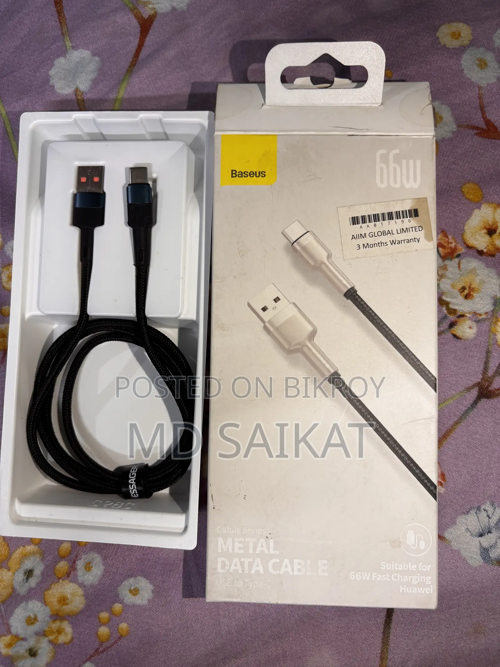 . OnePlus 9RT Original Battery, Baseus 66W USB-A to Type-C Cab