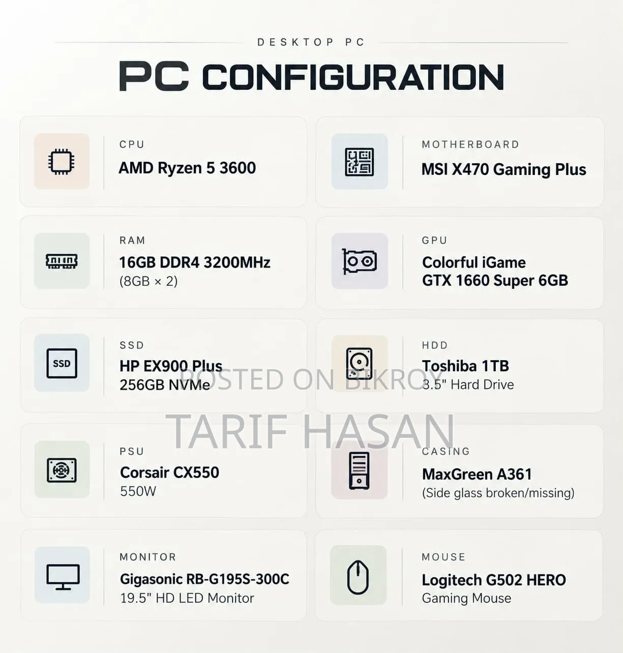 Desktop Computer 16GB AMD Ryzen 5 SSD 256GB