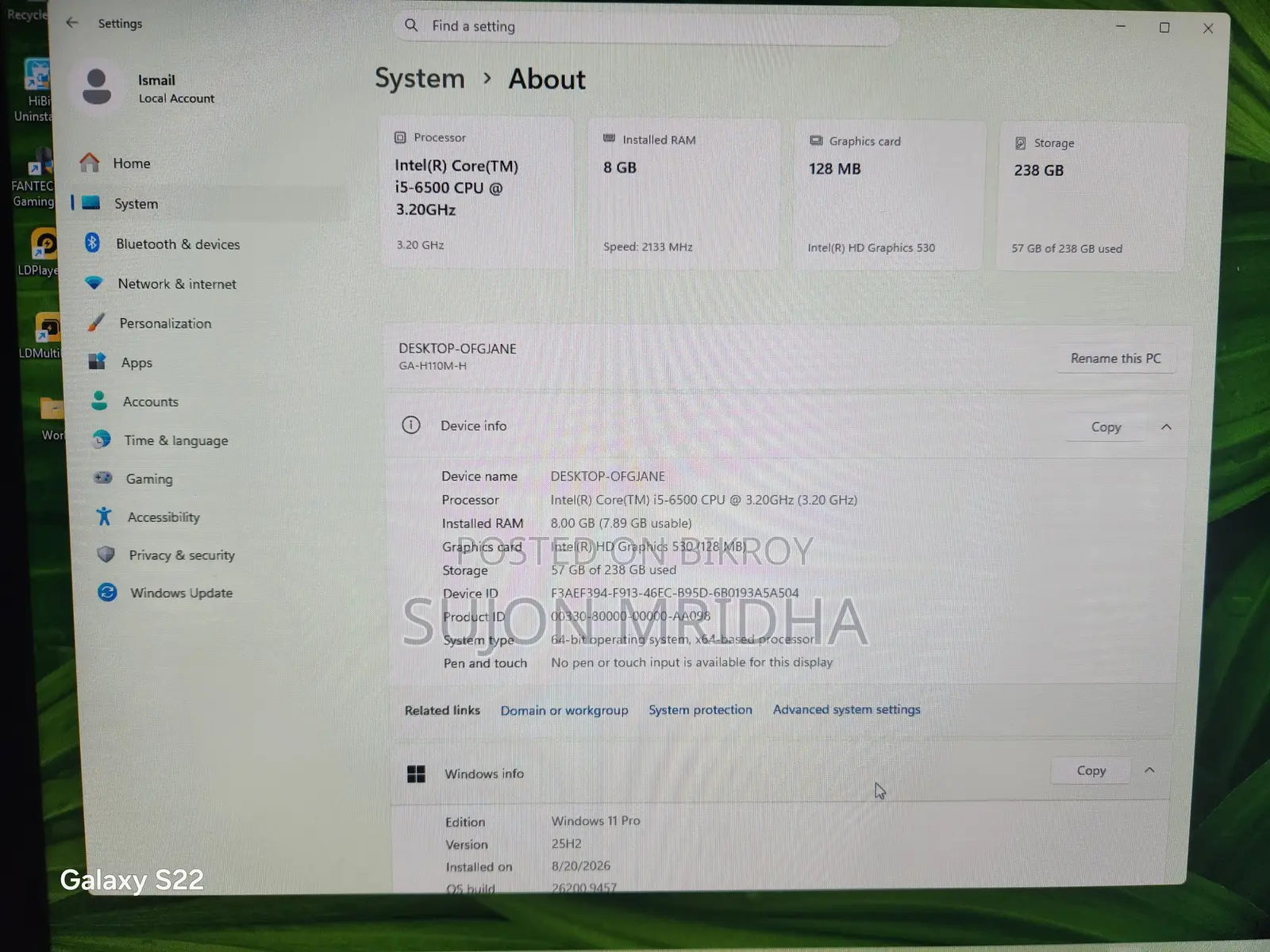 গিগাবাইট GA-H110MSTX-HD3-ZK 8GB ইন্টেল কোর i5 SSD 256GB