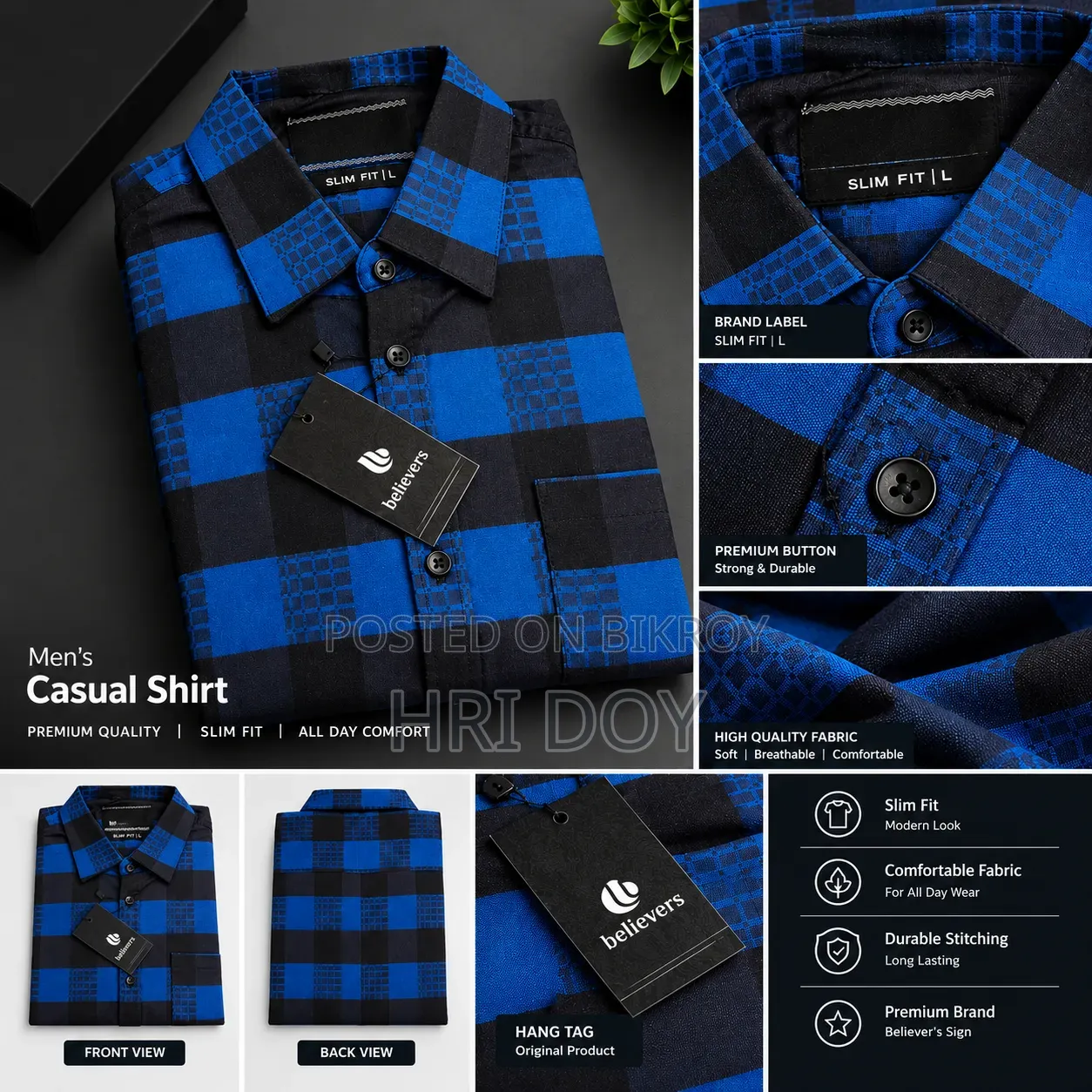Men's Premium Blue & Black Check Shirt