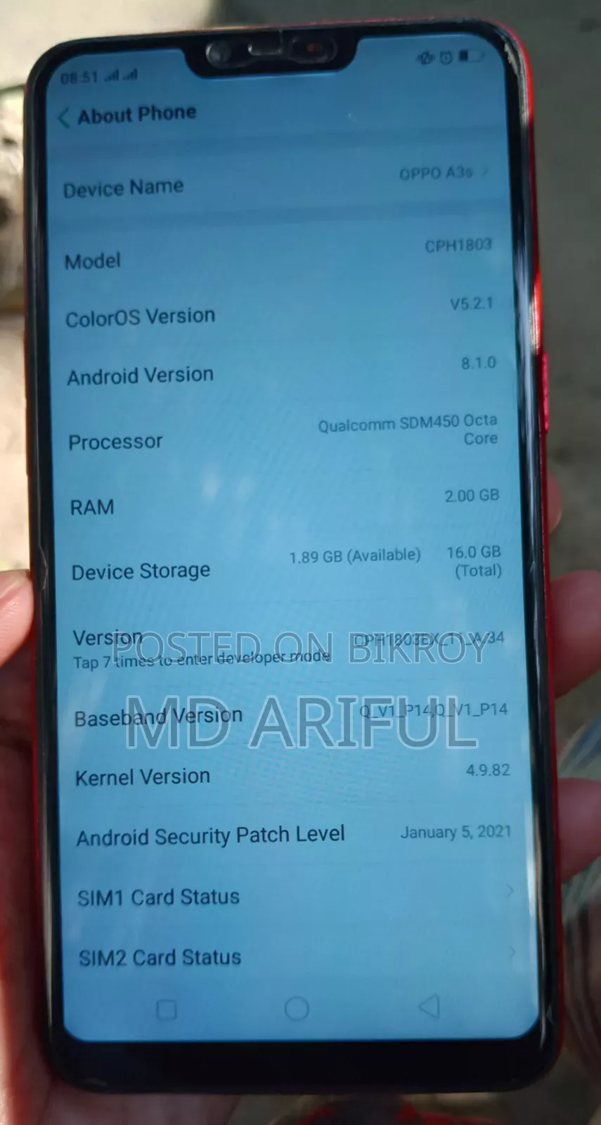 Oppo A3s 16 GB Red