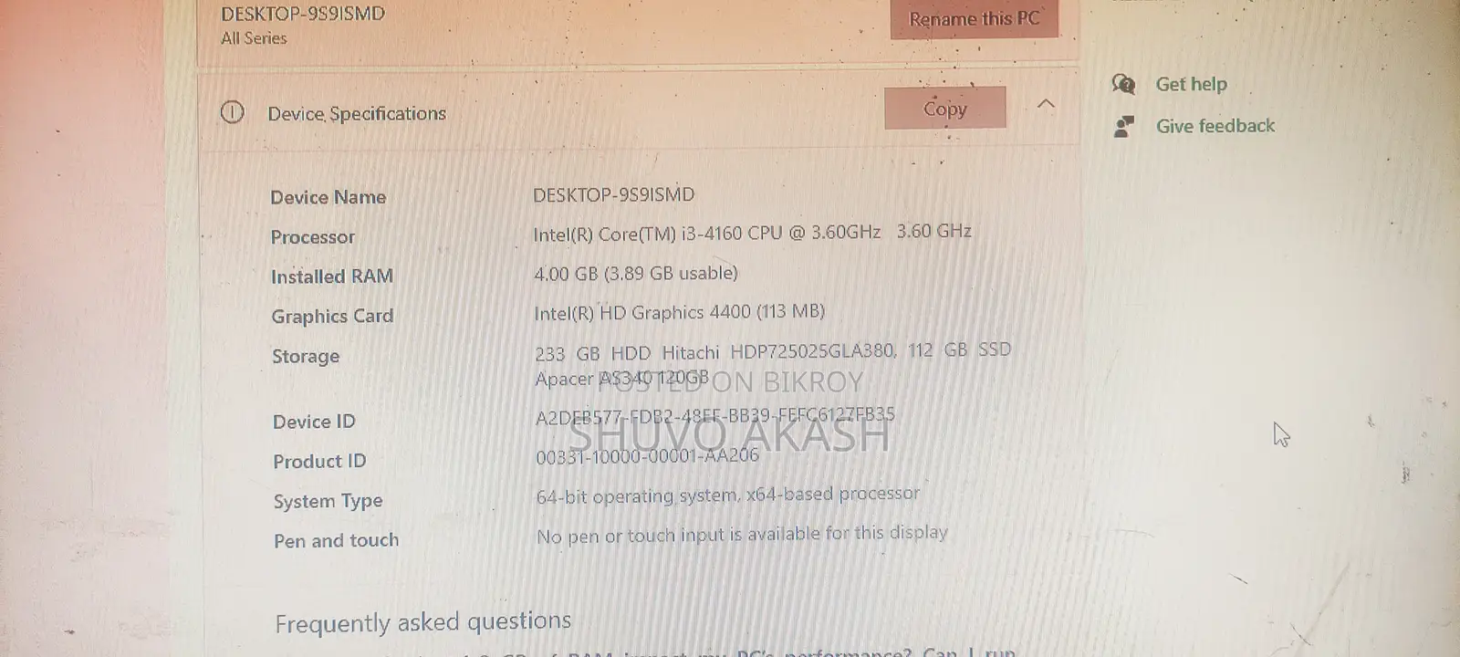 Desktop Computer 8GB Intel Core i3 HDD+SSD 256GB