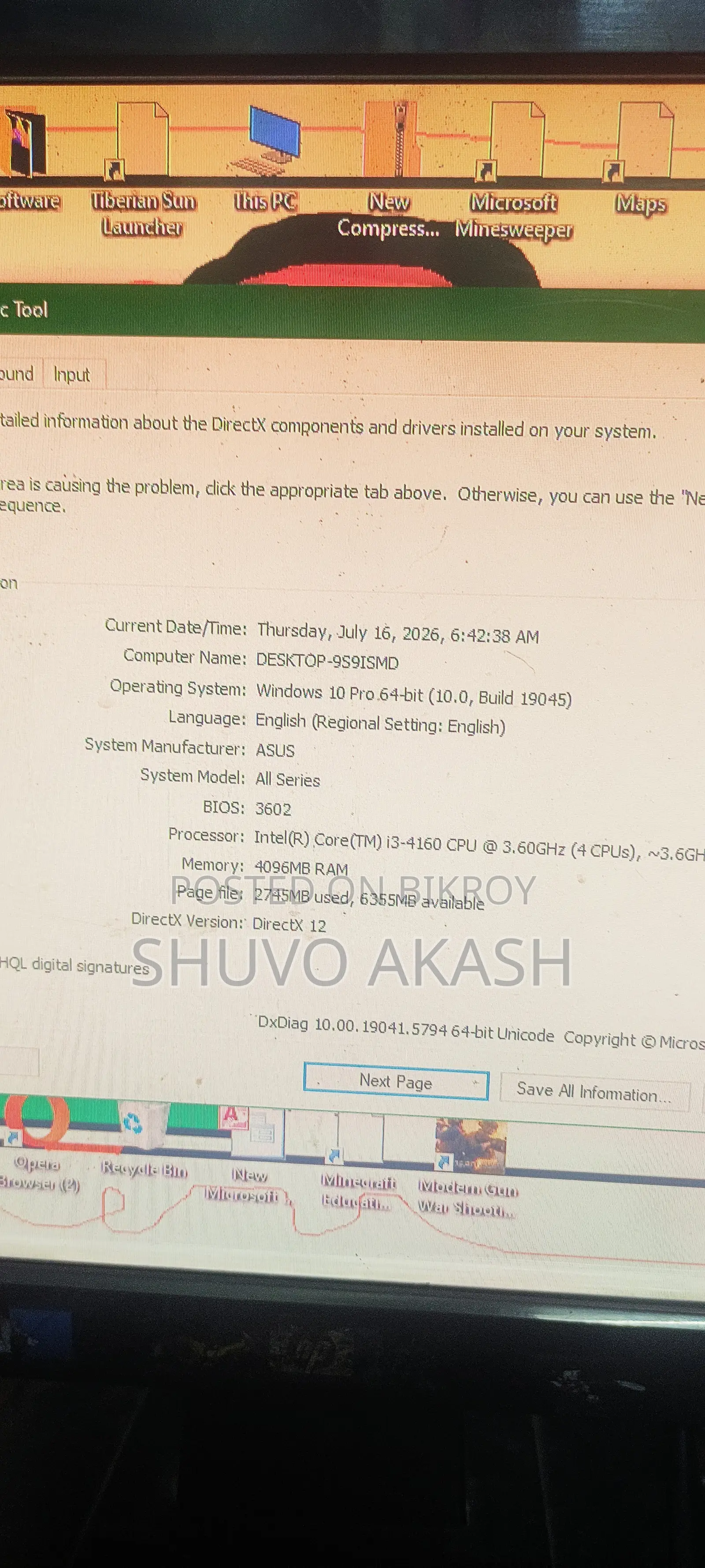 Desktop Computer 8GB Intel Core i3 HDD+SSD 256GB