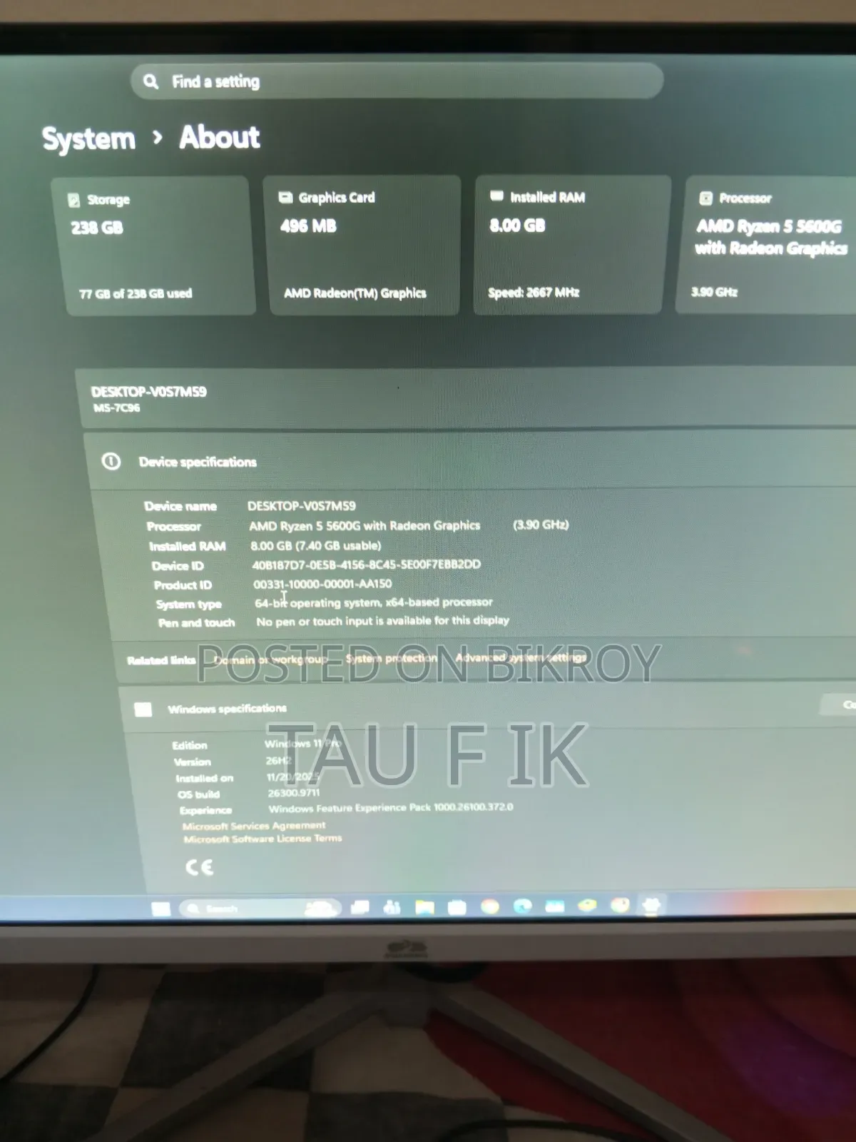 Desktop Computer 8GB AMD Ryzen 5 SSD 256GB