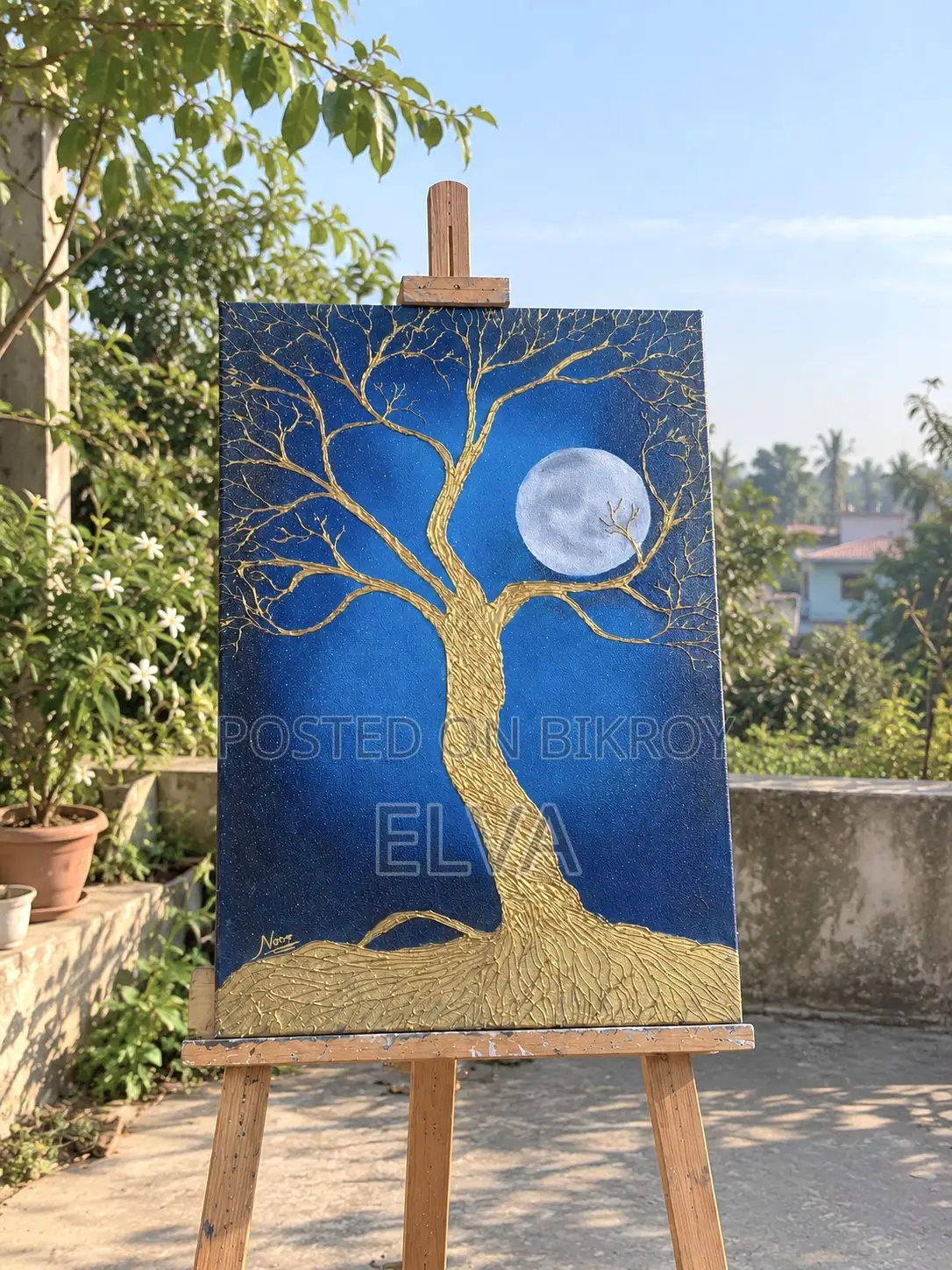 Golden Tree Under the Moon – Original Acrylic Painting, 24x18 Inch