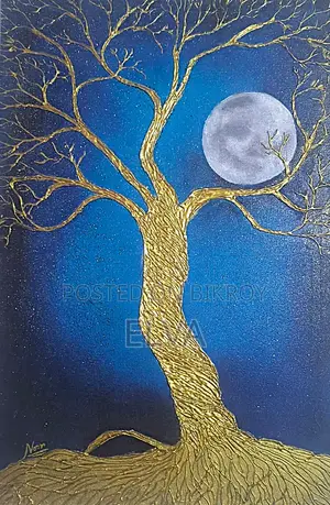 Golden Tree Under the Moon – Original Acrylic Painting, 24x18 Inch
