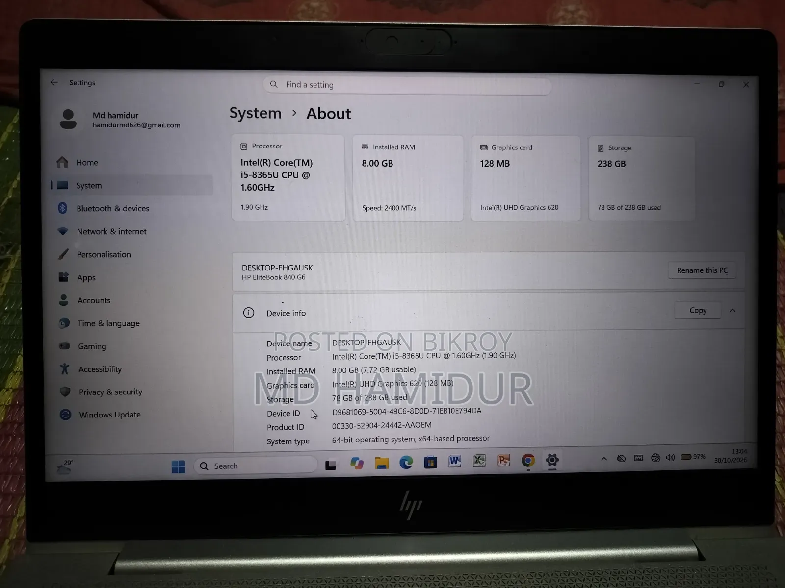 Laptop HP EliteBook 840 G6 8GB Intel Core i5 SSD 256GB