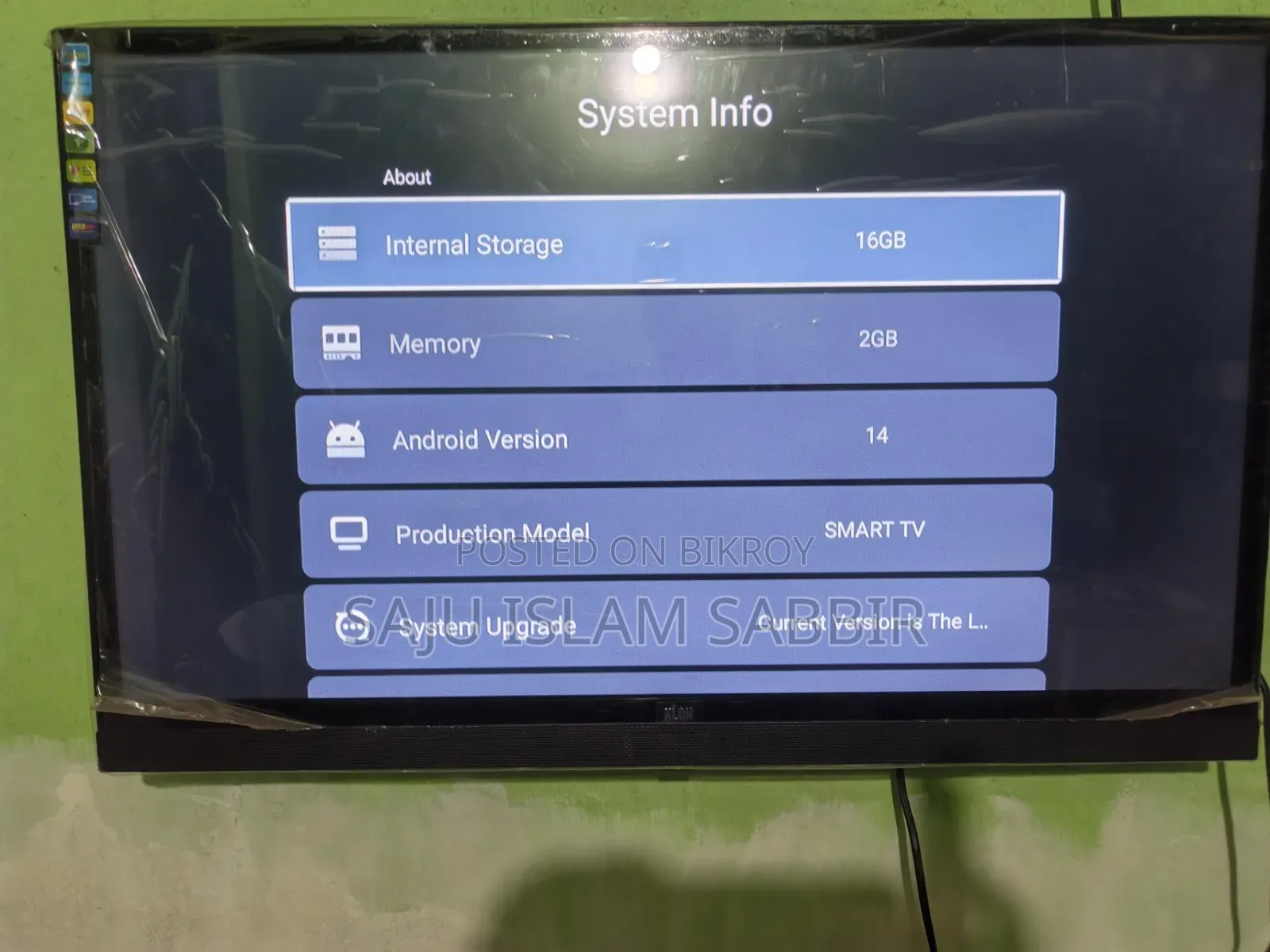 KLON 32" Google Android 14 Smart TV 2GB/16GB