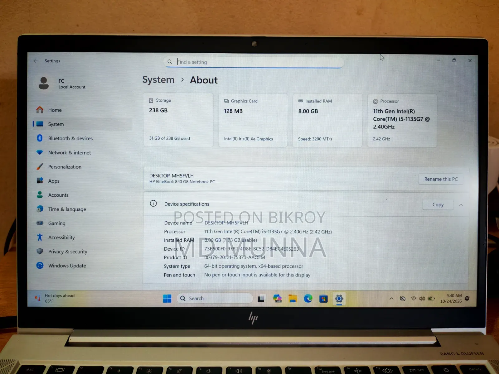 ল্যাপটপ HP EliteBook 840 G6 8GB Intel Core i5 SSD 256GB