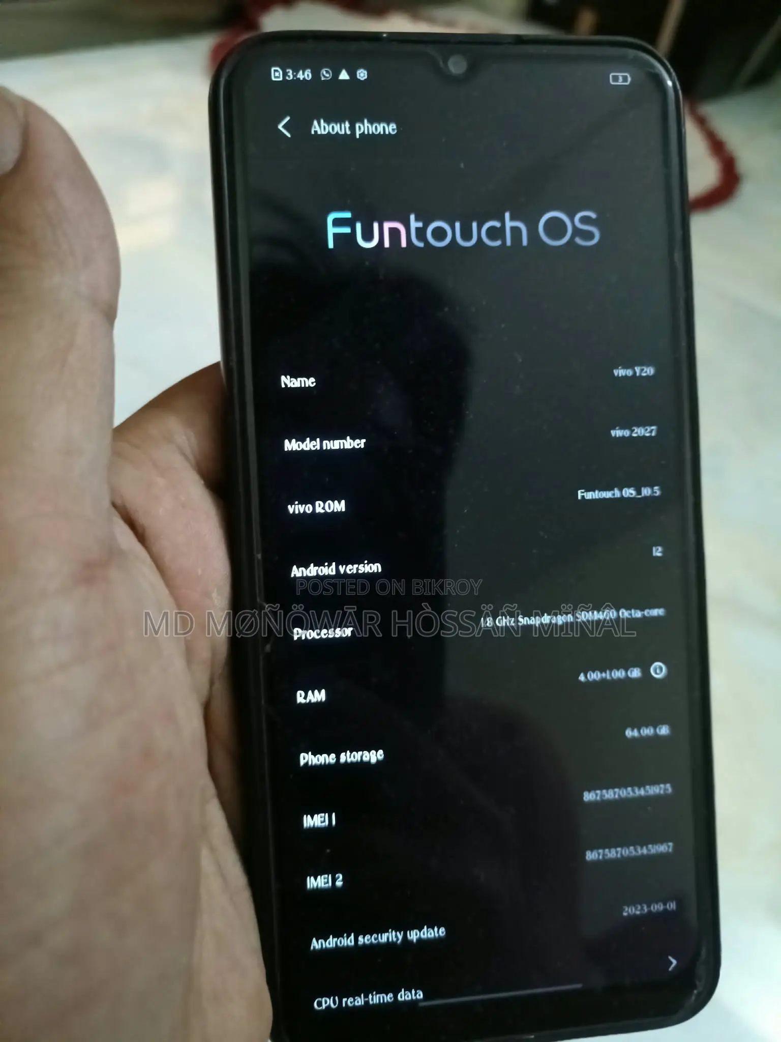 Vivo Y20 ৬৪ জিবি কালো