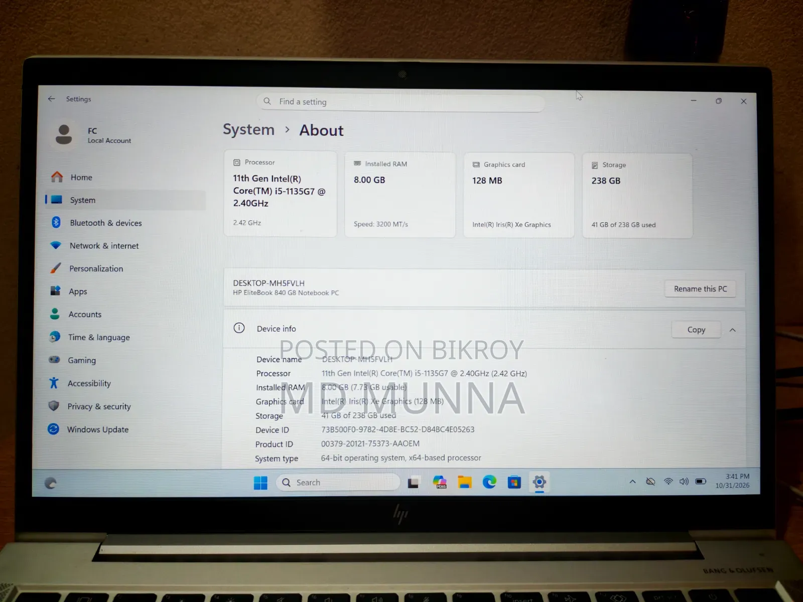 HP EliteBook 840 G8 Laptop 8GB Intel Core i5 SSD 256GB