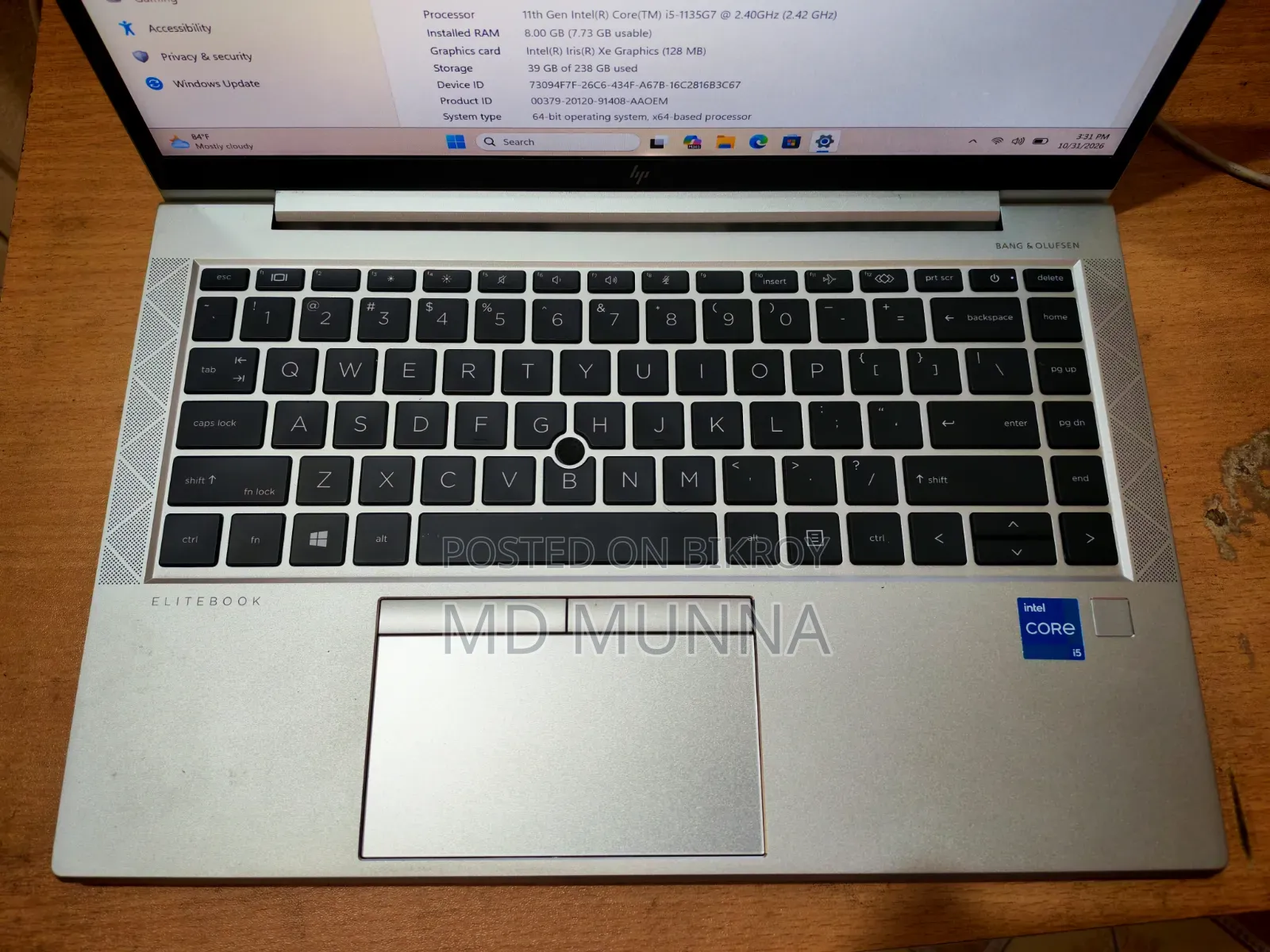 HP EliteBook 840 G8 Laptop 8GB Intel Core i5 SSD 256GB