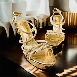 Luxury Golden Rhinestone Embellished High Heel Sandals