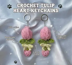 Crochet Tulip Keyring, Bag Charm.