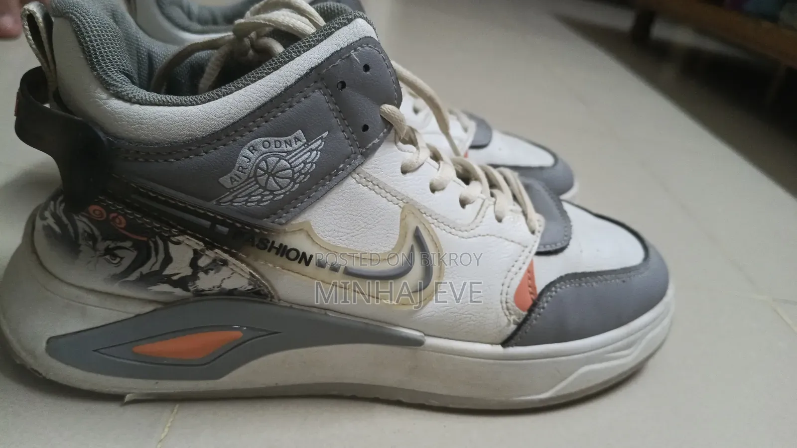 Stylised Gray and White High-Top Casual Fashion Sneakers