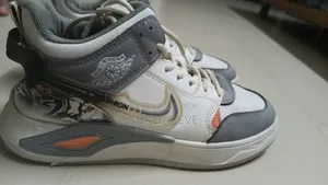 Stylised Gray and White High-Top Casual Fashion Sneakers