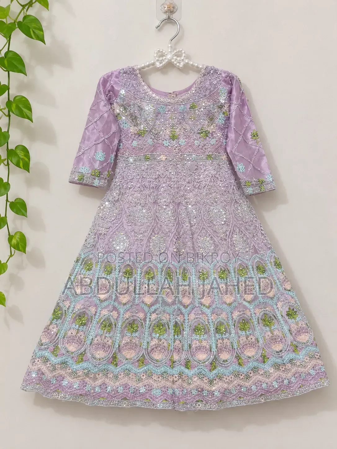 Heavy Work Lavender Party Gown with Matching Orna