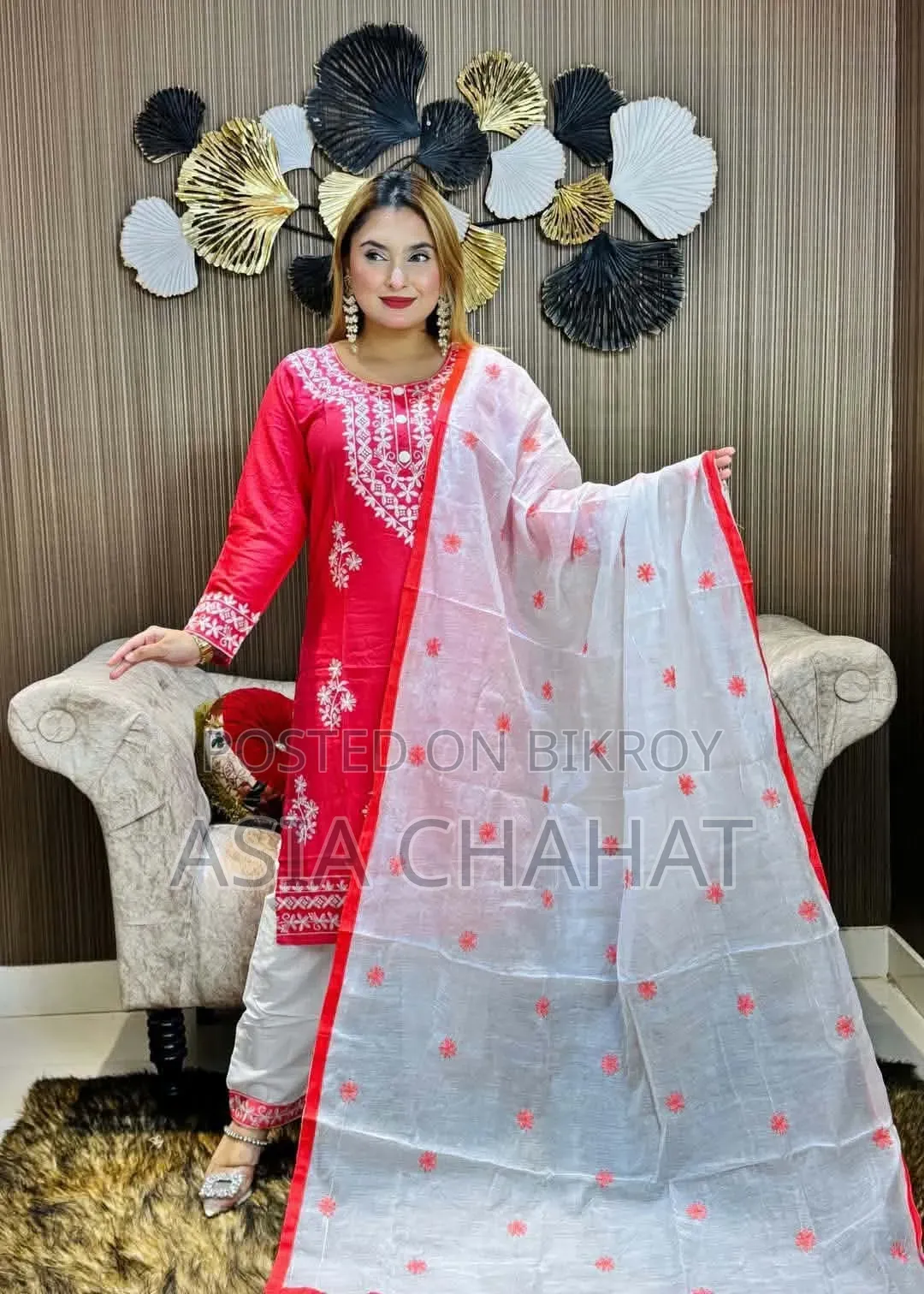 Chikankari Necklace Design Embroidered Three-Piece Collection