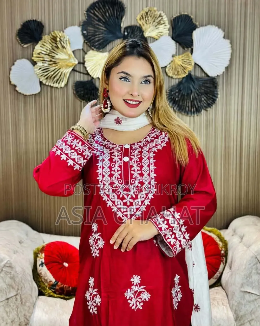 Chikankari Necklace Design Embroidered Three-Piece Collection