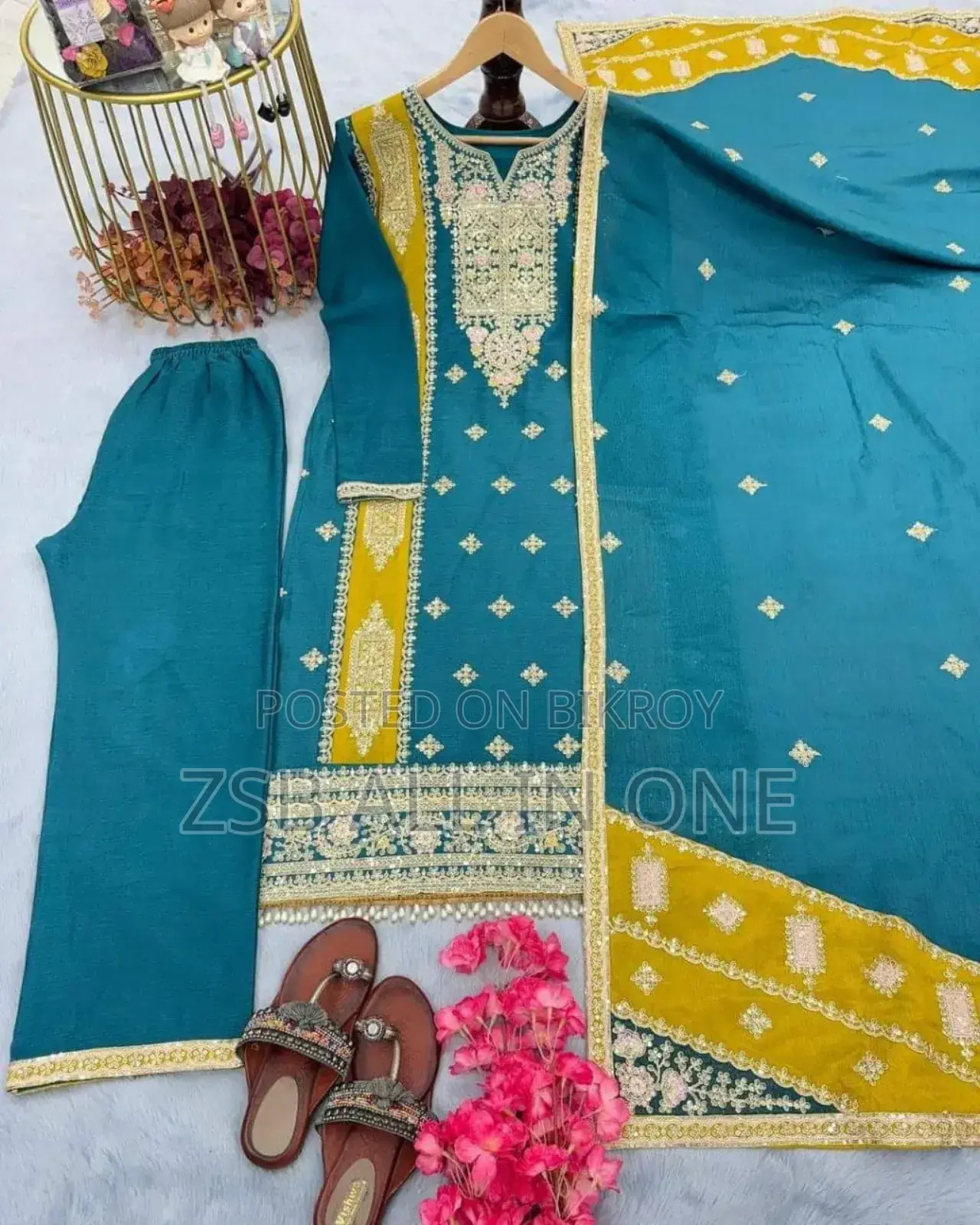 Indian Muslin Silk Georgette Embroidery Work 3 Piece