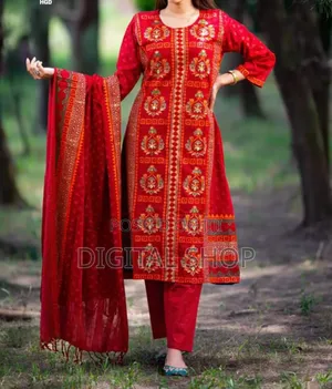 Unstitched Three-piece: Screen Print/Block Print