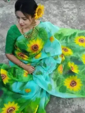 Hand Print Embroidery Work on Half Silk Saree