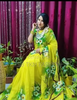 Hand Print Embroidery Work on Half Silk Saree