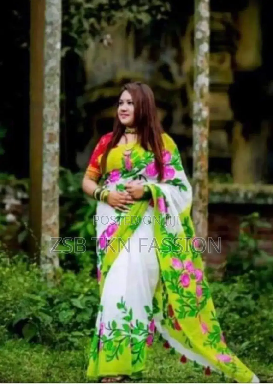 Hand Print Embroidery Work on Half Silk Saree