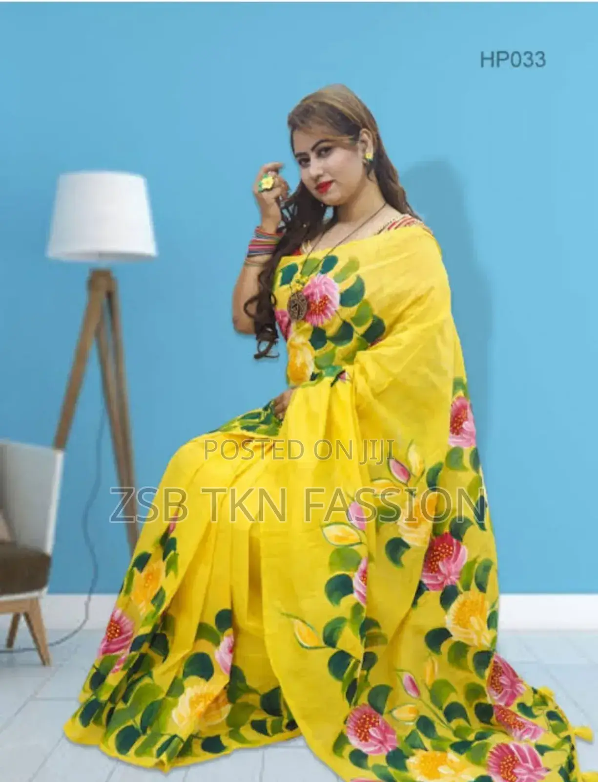 Hand Print Embroidery Work on Half Silk Saree