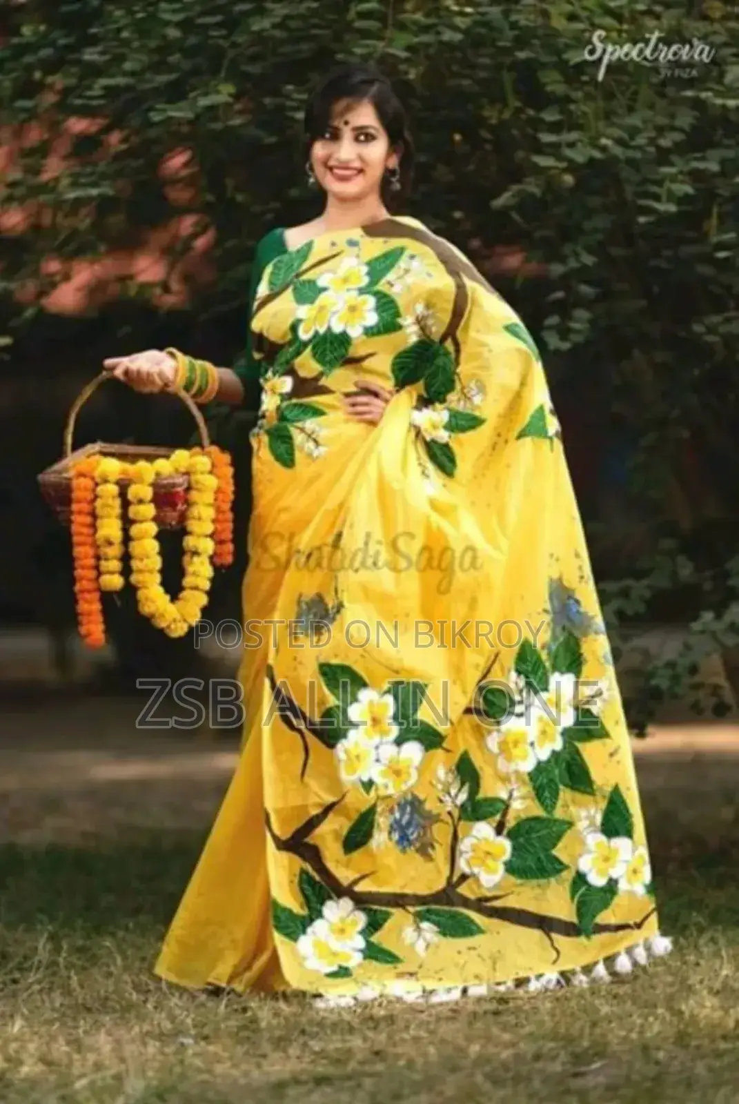 Hand Print Embroidery Work on Half Silk Saree