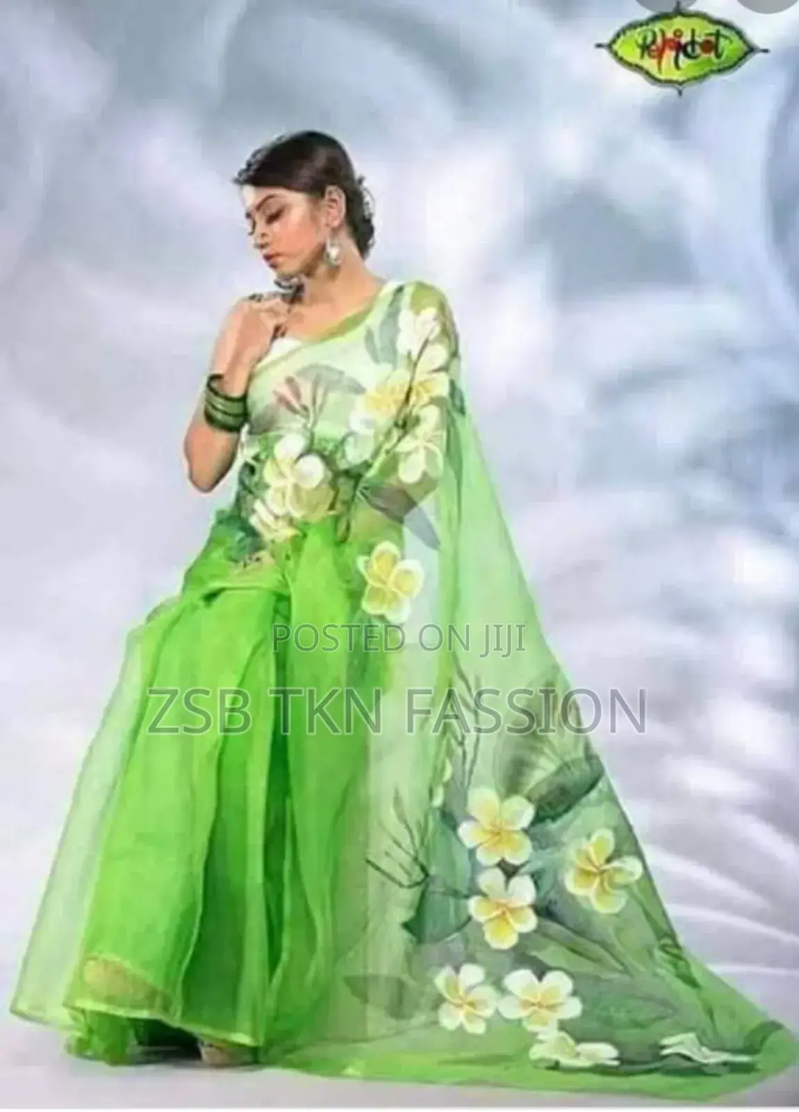 Hand Print Embroidery Work on Half Silk Saree