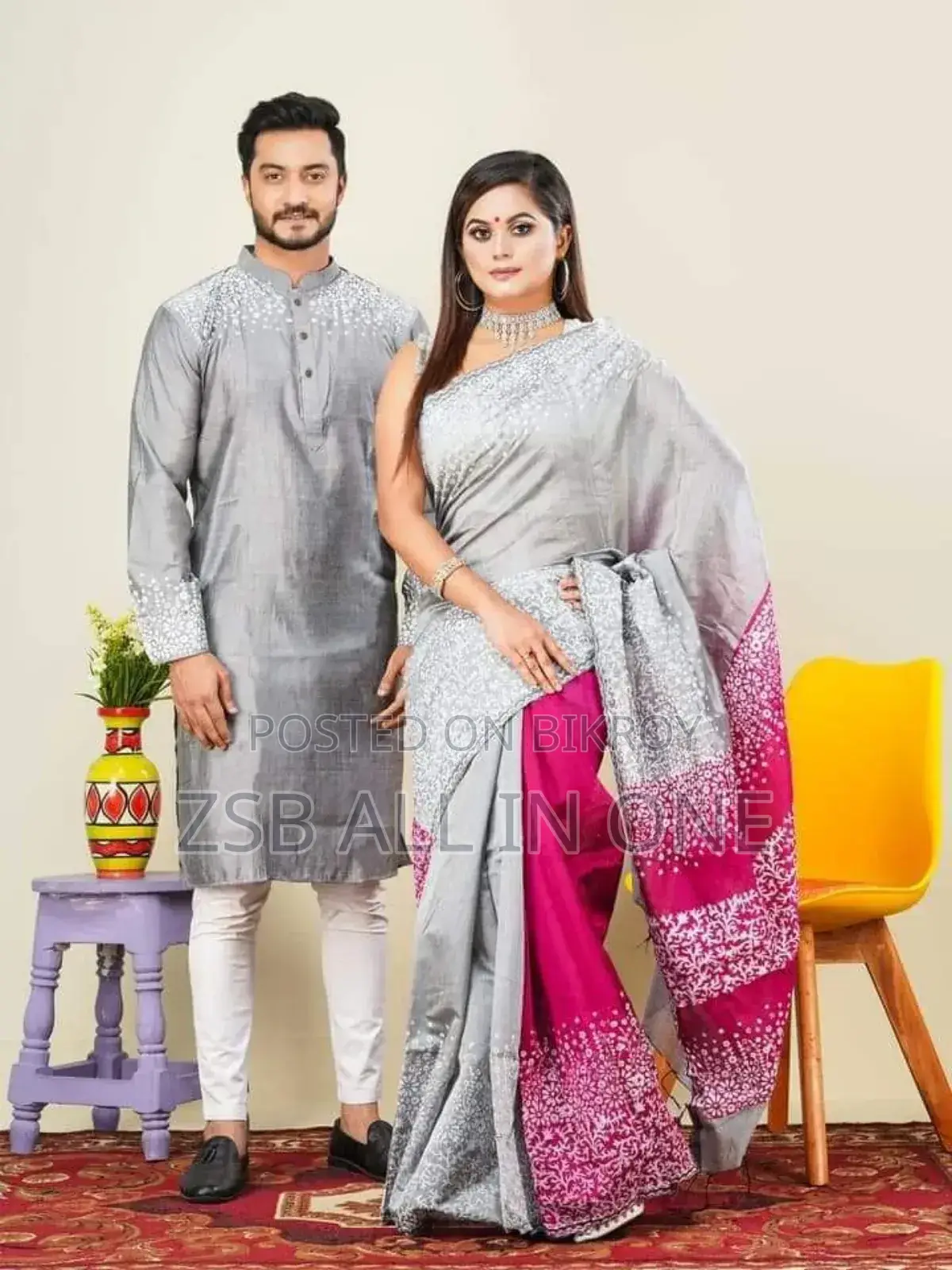 সিল্ক শাড়ি পাঞ্জাবি কাপল ড্রেস