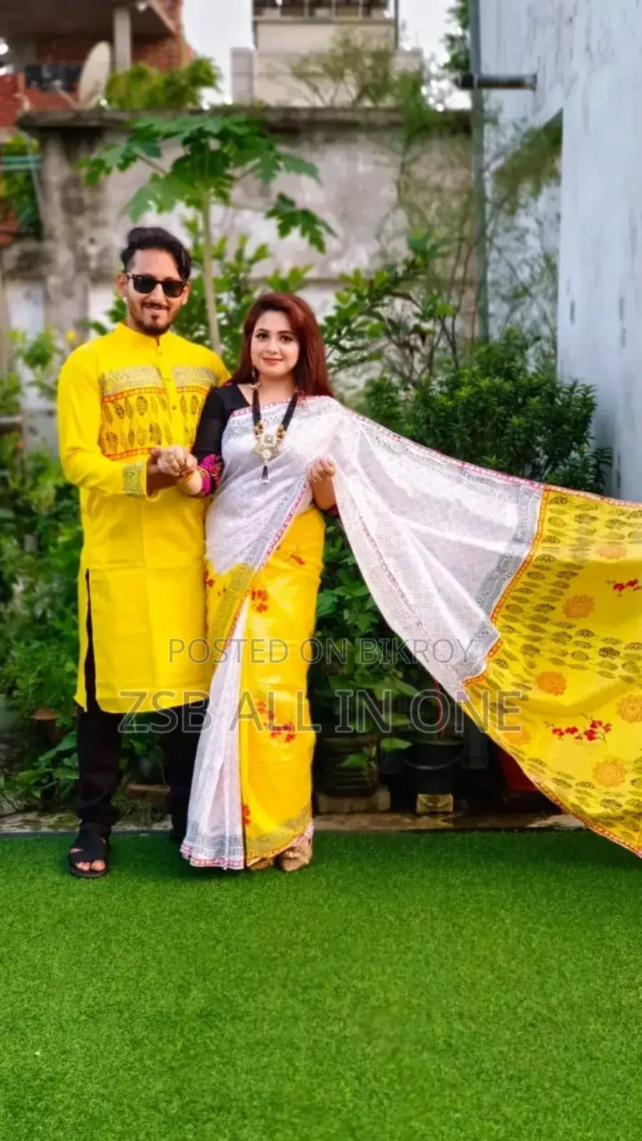 সিল্ক শাড়ি পাঞ্জাবি কাপল ড্রেস