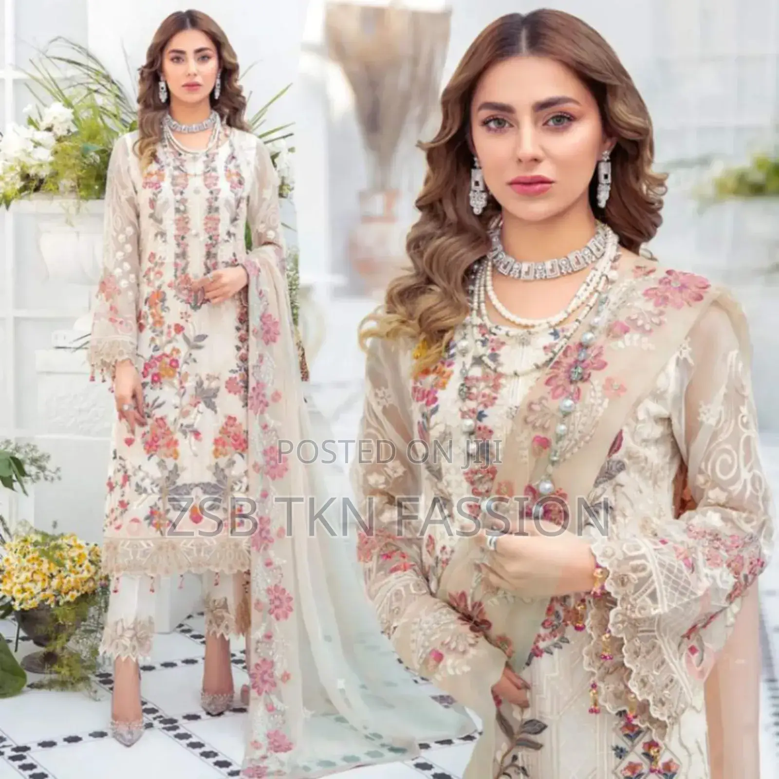 Indian White Gold Georgette Kameez