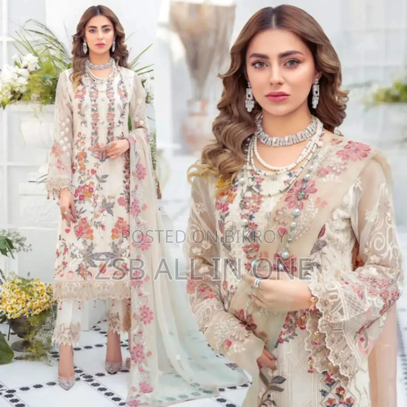 Indian White Gold Georgette Kameez