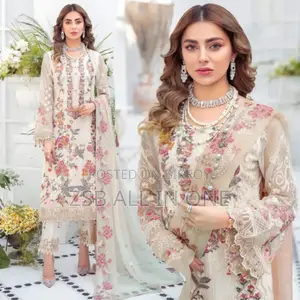 Indian White Gold Georgette Kameez