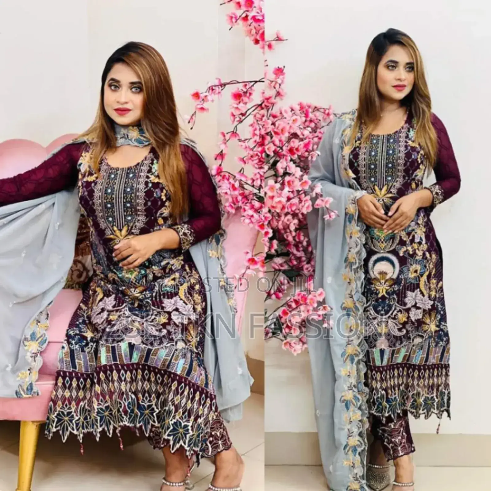 Indian White Gold Georgette Kameez