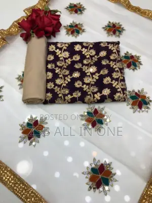 সেমী স্টিচড জর্জেট এমব্রয়ডারি থ্রী পিস