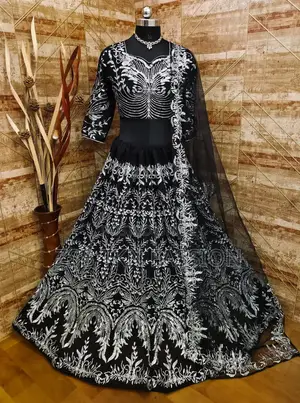 Photo - Embroidery Work on Front and Back Indian Georgette