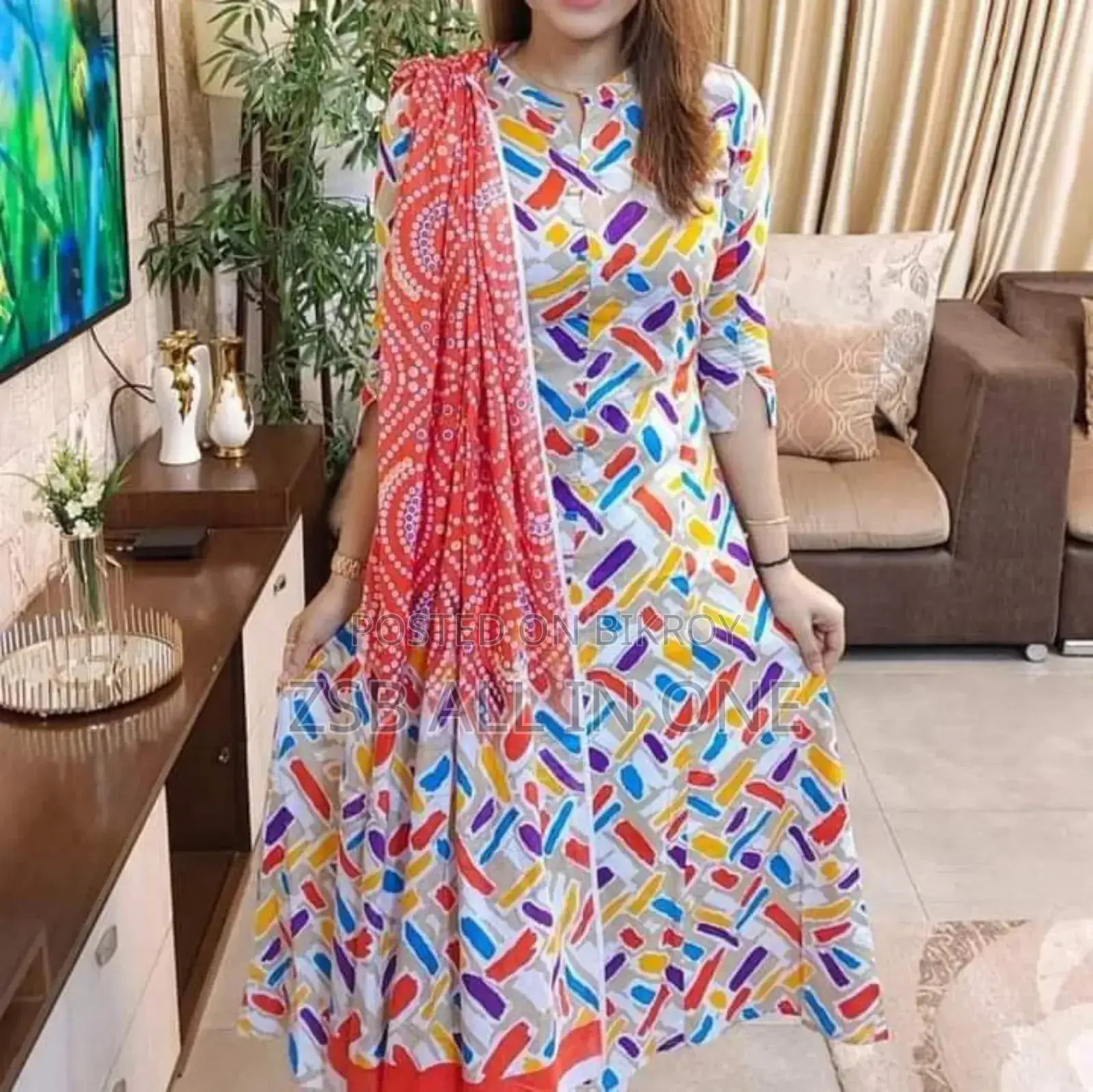Unstitched Afsan Screen Print Three-Piece